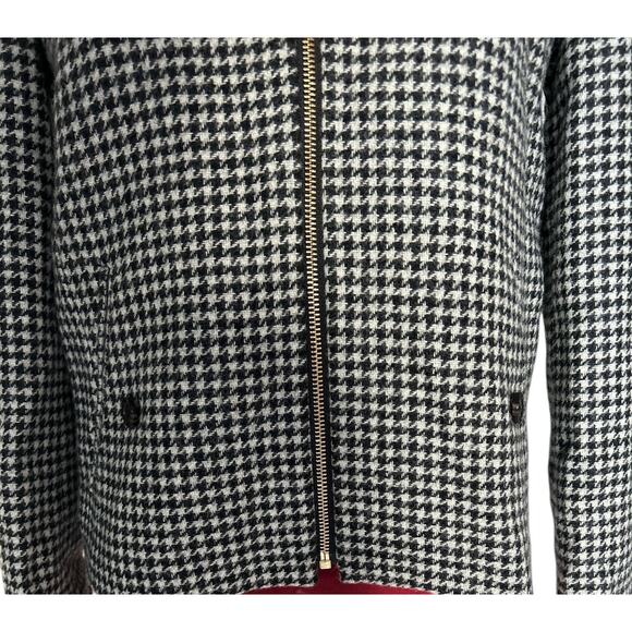 J.Crew Size XXS 100% Wool Classic Houndstooth Bomber Blazer Jacket Black White - Picture 5 of 8